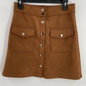 Philosophy Republic Faux Vegan Suede Camel Tan Snap Front Pockets Mini Skirt